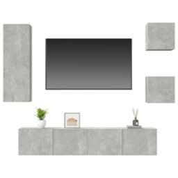 Berkfield 5 Piece Tv Cabinet Set Concrete Grey Engineered Wood - thumbnail 4