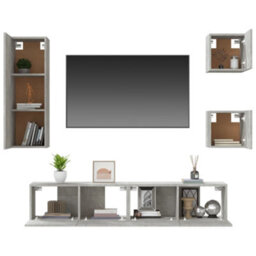 Berkfield 5 Piece Tv Cabinet Set Concrete Grey Engineered Wood - thumbnail 5