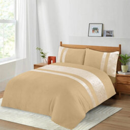 Casabella Luxury Crushed Velvet Panel Band Duvet Cover Sets With Pillow Case Single Duvet Cover Bedding Set Beige - thumbnail 4