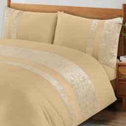 Casabella Luxury Crushed Velvet Panel Band Duvet Cover Sets With Pillow Case Single Duvet Cover Bedding Set Beige - thumbnail 2
