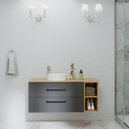 Probaty Bathrooms 1200X460mm Vanity Unit Anthracite And Wood Color Mdf,wall Mounted,2 Drawers With White Ceramic Basin