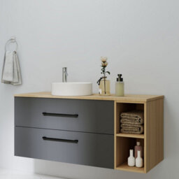 Probaty Bathrooms 1200X460mm Vanity Unit Anthracite And Wood Color Mdf,wall Mounted,2 Drawers With White Ceramic Basin - thumbnail 3