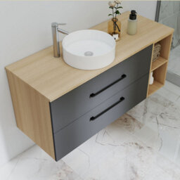 Probaty Bathrooms 1200X460mm Vanity Unit Anthracite And Wood Color Mdf,wall Mounted,2 Drawers With White Ceramic Basin - thumbnail 4