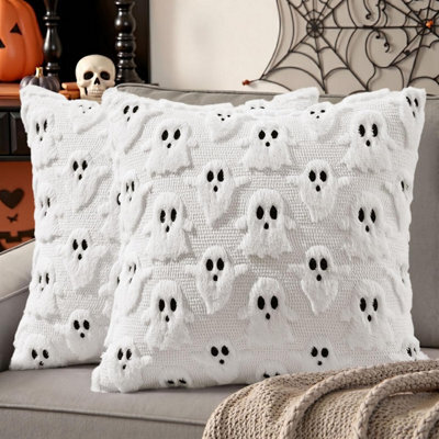 Halloween Decorations Outdoor Pillow Covers 18X18 Inch Set Of 2 White Ghost Throw Pillow Cases Soft Plush Decorative Cushion Case - image 1