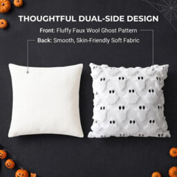 Halloween Decorations Outdoor Pillow Covers 18X18 Inch Set Of 2 White Ghost Throw Pillow Cases Soft Plush Decorative Cushion Case - thumbnail 5