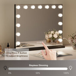 Fascinate Bluetooth 5.0 Hollywood Mirror 58X48Cm 15 Led Black Vanity Mirror Premium Acoustic Sound Speakerphone Usb Charge Wall - thumbnail 2