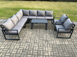 Fimous Aluminium Patio Outdoor Garden Furniture Lounge Corner Sofa Set With Oblong Coffee Table 2 Chairs Dark Grey - thumbnail 2