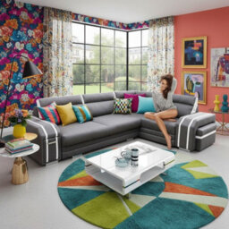 Avatar Corner Sofa Bed With Pouffe Cocktail Cabinet Foam Cushions Sinuous Springs Wood Frame 300X200Cm Grey And White Right - thumbnail 2