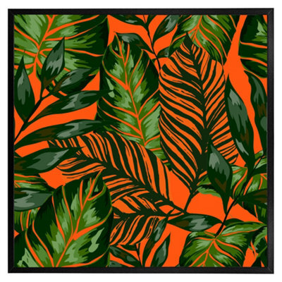 "Andrew Lee Green Tropical Leaves On Orange (Picutre Frame) / 20X20"" / Brown" - image 1