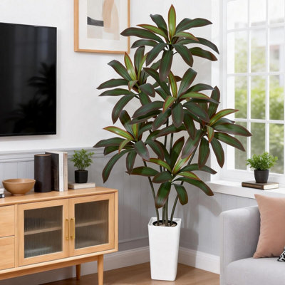London Boutique 180 Cm Artificial Dracaena Tree, Faux Indoor Plant In Pot, Silk Leaves, Wood Trunk, Floor Tree Decor - image 1
