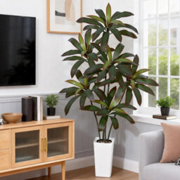 London Boutique 180 Cm Artificial Dracaena Tree, Faux Indoor Plant In Pot, Silk Leaves, Wood Trunk, Floor Tree Decor - thumbnail 1
