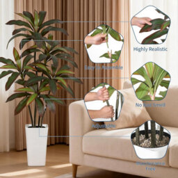 London Boutique 180 Cm Artificial Dracaena Tree, Faux Indoor Plant In Pot, Silk Leaves, Wood Trunk, Floor Tree Decor - thumbnail 3