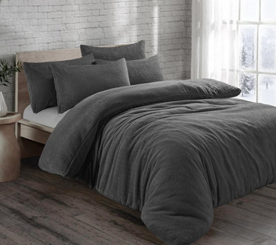 Homes & Linen Teddy Fleece Duvet Cover Set With Pillow Case Thermal Fleece Warm Cosy Soft Fur Teddy Bedding Duvet Cover Set
