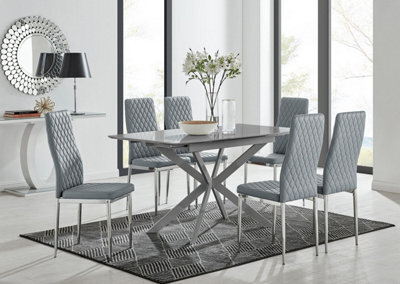 Furniturebox Uk Lira 100Cm Grey Metal Extending Dining Table & 6 Grey Milan Chrome Leg Chairs - image 1