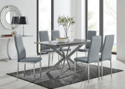 Furniturebox Uk Lira 100Cm Grey Metal Extending Dining Table & 6 Grey Milan Chrome Leg Chairs - thumbnail 1