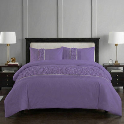 Ruffle Design Duvet Cover Soft Elegant Bedding Set With Pillowcases Lilac - image 1