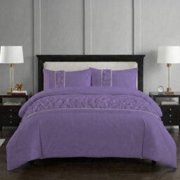 Ruffle Design Duvet Cover Soft Elegant Bedding Set With Pillowcases Lilac - thumbnail 1