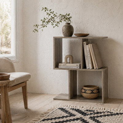 Wyld Haus Filo Grey Narrow S-Shaped Side Table With 3-Tier Storage, Melamine Top, Compact Indoor End Table - image 1