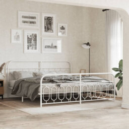 Berkfield Metal Bed Frame Without Mattress With Footboard White 200X200Cm