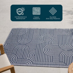 Jack Stonehouse Outdoor Plastic Rug Wool-Look Anti-Slip Durable Garden Patio Conservatory Carpet Mat - Grey Arch - thumbnail 3