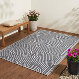 Jack Stonehouse Outdoor Plastic Rug Wool-Look Anti-Slip Durable Garden Patio Conservatory Carpet Mat - Grey Arch