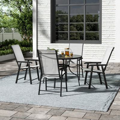 Breeins 5-Piece Black Outdoor Tempered Glass Round Table And Folding Chairs Dining Set For Patio Lounge Balcony - image 1