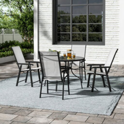 Breeins 5-Piece Black Outdoor Tempered Glass Round Table And Folding Chairs Dining Set For Patio Lounge Balcony - thumbnail 1
