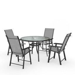 Breeins 5-Piece Black Outdoor Tempered Glass Round Table And Folding Chairs Dining Set For Patio Lounge Balcony - thumbnail 3