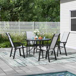 Breeins 5-Piece Black Outdoor Tempered Glass Round Table And Folding Chairs Dining Set For Patio Lounge Balcony - thumbnail 2