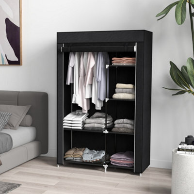Homcom Fabric Wardrobe W/ Shelves Hanging Rail Foldable Closets Black - image 1