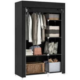 Homcom Fabric Wardrobe W/ Shelves Hanging Rail Foldable Closets Black - thumbnail 2