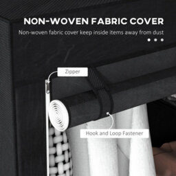 Homcom Fabric Wardrobe W/ Shelves Hanging Rail Foldable Closets Black - thumbnail 5