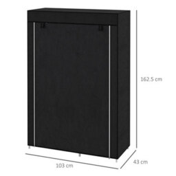 Homcom Fabric Wardrobe W/ Shelves Hanging Rail Foldable Closets Black - thumbnail 3