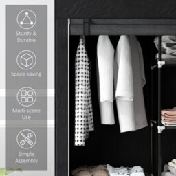 Homcom Fabric Wardrobe W/ Shelves Hanging Rail Foldable Closets Black - thumbnail 6