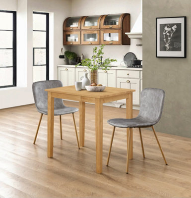 Hallowood Furniture Ledbury Light Oak Small Dining Table With 2 Taupe Leather Effect Chairs - image 1