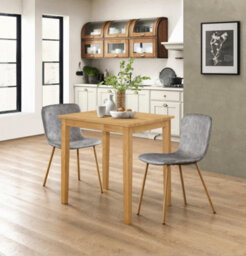 Hallowood Furniture Ledbury Light Oak Small Dining Table With 2 Taupe Leather Effect Chairs