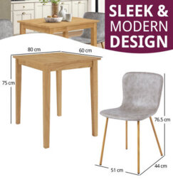 Hallowood Furniture Ledbury Light Oak Small Dining Table With 2 Taupe Leather Effect Chairs - thumbnail 3