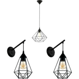Stylish Black Geometric Pendant Light With 2 Matching Wall Fixtures - thumbnail 1