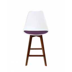 Fusion Living Soho White & Aubergine Plastic Bar Stool With Dark Wood Legs - thumbnail 6