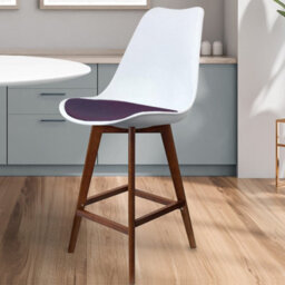 Fusion Living Soho White & Aubergine Plastic Bar Stool With Dark Wood Legs - thumbnail 2