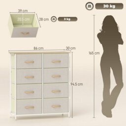 Homcom Fabric Chest Of Drawers, 8 Drawer Dresser For Bedroom, Beige - thumbnail 3