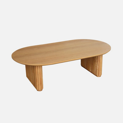 Sweeek - Oval Rubberwood Coffee Table With Light Wood Veneer    L 122 X D 65 X H 35 Cm    Gabrielle - image 1