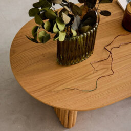 Sweeek - Oval Rubberwood Coffee Table With Light Wood Veneer    L 122 X D 65 X H 35 Cm    Gabrielle - thumbnail 5