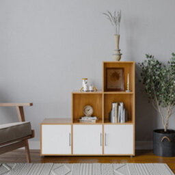 Urbn-Living Urbnliving 91Cm Height 6 Cube Step Beech Storage Bookcase Shelf Unit White Wooden Door With Metal Handle - thumbnail 1