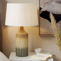 Beliani Table Lamp Beige-Grey Ceramic Base White Fabric Shade, W40 X D40 X H64Cm - thumbnail 1
