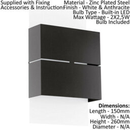 Stylish Ip44 Outdoor Wall Light In White And Anthracite With Built-In 2.5W Led - thumbnail 2