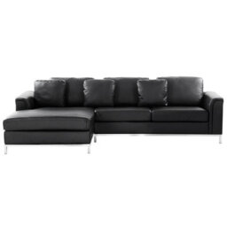 Beliani Corner Sofa 4 Seater Oslo Leather Black Right Hand - thumbnail 1