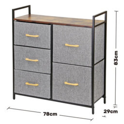 5 Drawer Chest Of Drawers With Handles Fabric Storage Unit With Wood Top And Metal Frame Freestanding Bedroom Brown - thumbnail 8