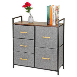 5 Drawer Chest Of Drawers With Handles Fabric Storage Unit With Wood Top And Metal Frame Freestanding Bedroom Brown - thumbnail 6