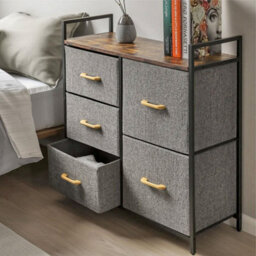 5 Drawer Chest Of Drawers With Handles Fabric Storage Unit With Wood Top And Metal Frame Freestanding Bedroom Brown - thumbnail 4
